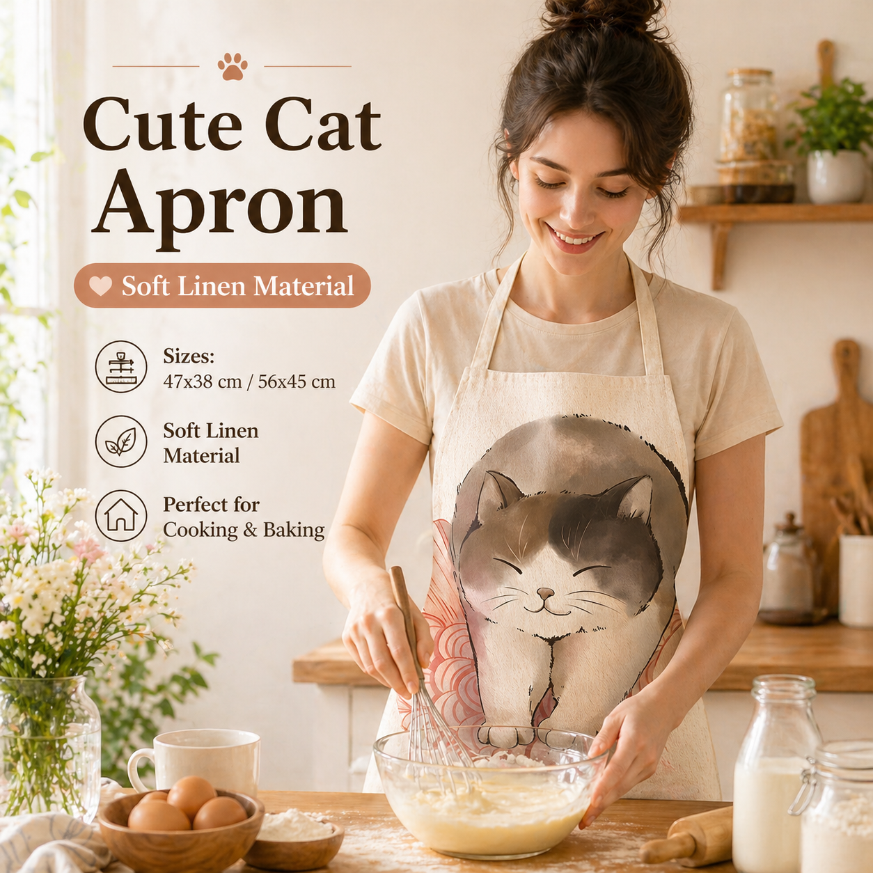 Cute Cat Printed Linen Kitchen - Home Cooking For Cats 리뷰 및 가격